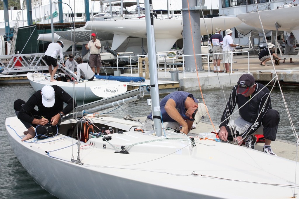 On the tools for the Magpie team, Grant Simmer, Steve Jarvin and Graeme Taylor - Zhik Etchells National Championship 2012 © Tracey Johnstone